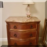 F06b. Bernhardt marble top three-drawer nightstand. 
